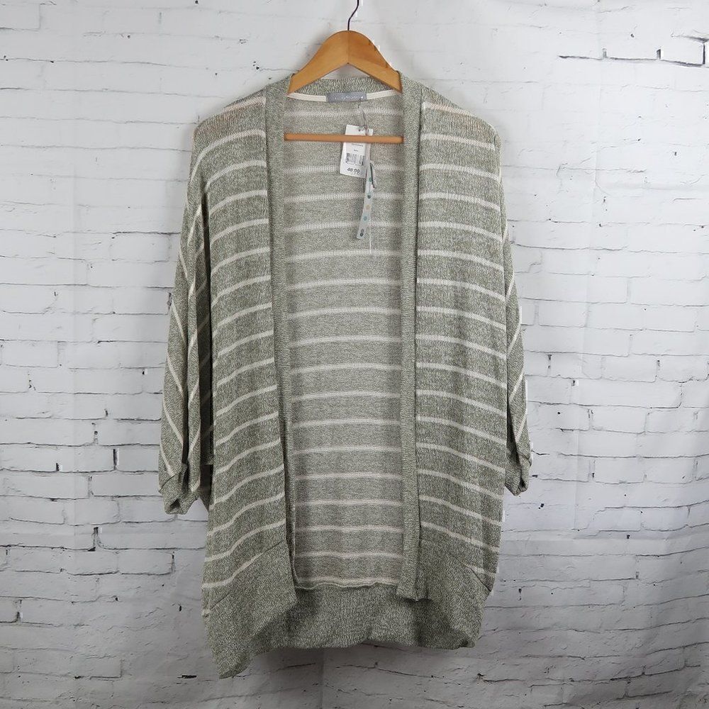 OLIVIA MOON GREEN OLIVE STRIPE BAT SLEEVE OPEN CARDIGAN SWEATER SIZE SMALL